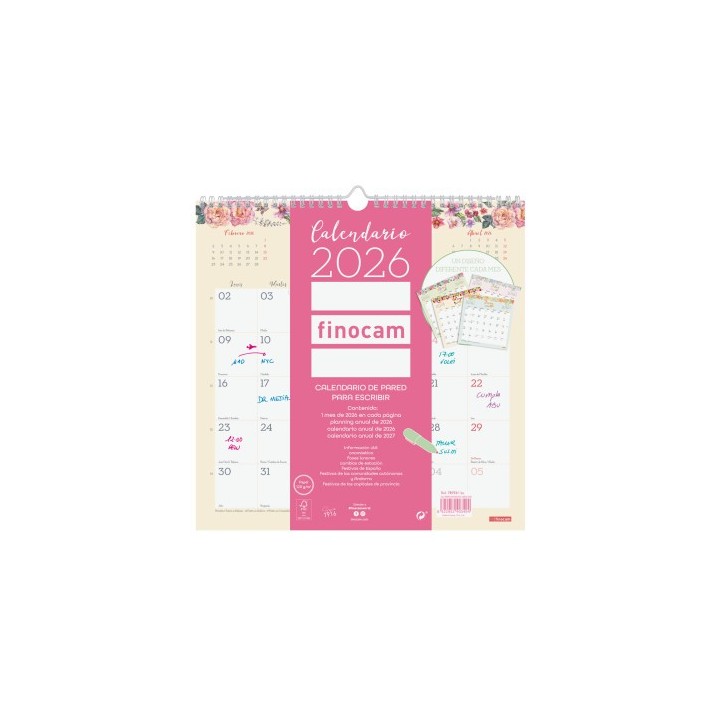 finocam calendario 2026 pared trendy design escribir 300x300mm finocam 787530126