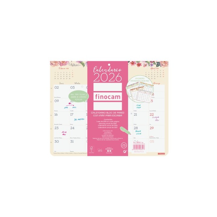 finocam calendario 2026 pared iman trendy design escribir 250x200mm finocam 787510126