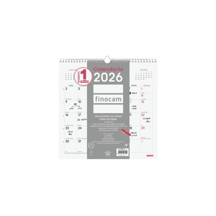 finocam calendario 2026 pared trendy chic escribir 300x300mm blanco finocam 787007326