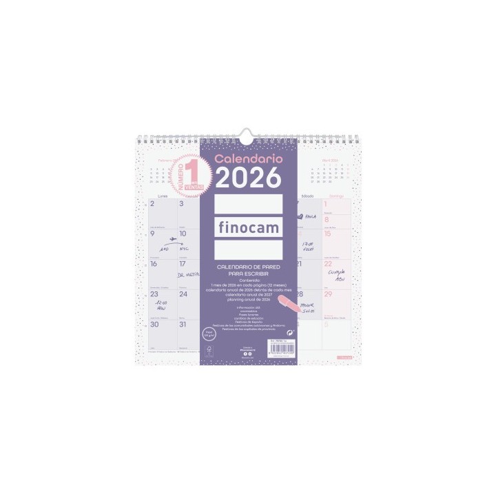 finocam calendario 2026 pared trendy chic escribir 300x300mm morado finocam 787002726