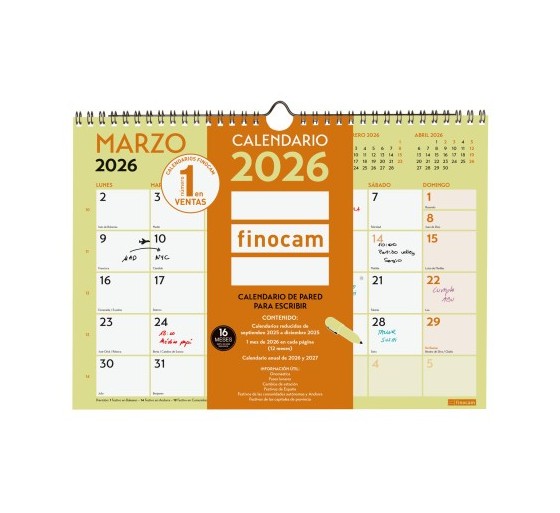 finocam calendario 2026 neutro pared escribir grafik a4 210x297mm finocam 787220126