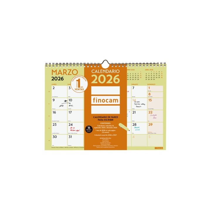 finocam calendario 2026 neutro pared escribir grafik a4 210x297mm finocam 787220126