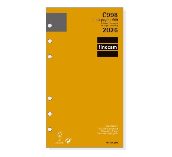 finocam recambio anual 2026 c998 classic609 94x171mm dia pagina finocam 201330026