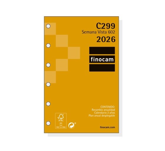finocam recambio anual 2026 c299 classic602 73x114mm semana vista horizontal finocam 201240026