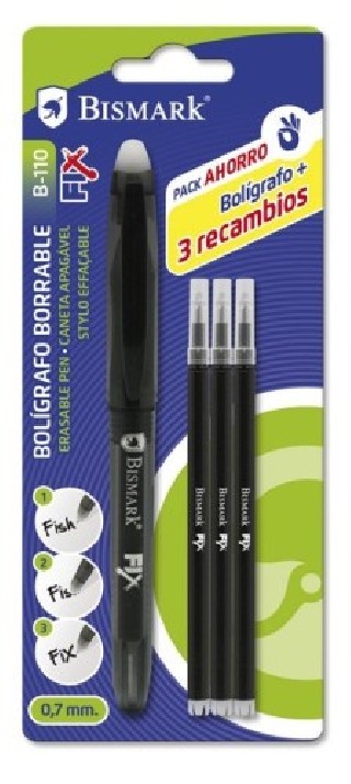 bismark boligrafo borrable c/capuchon+1 recambio negro bismark 329572