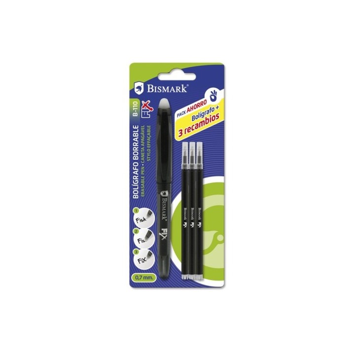 bismark boligrafo borrable c/capuchon+1 recambio negro bismark 329572