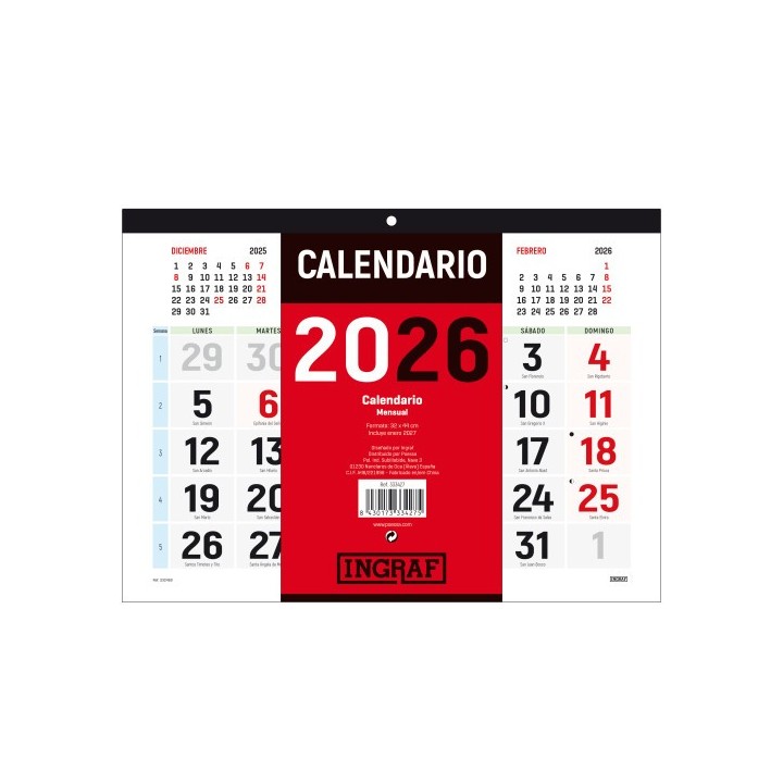 ingraf calendario 2026 pared horizontal doble cara castellano ingraf 333427