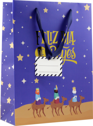bismark bolsa papel reyes magos m  27x12x37 cm  foil con tarjeta colgante colores surtidos bismark 3