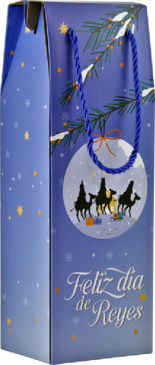 bismark caja con asa mensajes efecto madera botellero reyes magos  13x36x10 cm  colores surtidos bis