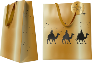 bismark bolsa dorada papel reyes magos m  26x12x37 cm  con tarjeta colgante bismark 333672