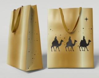 bismark bolsa dorada papel reyes magos s  24x10x32 cm  con tarjeta colgante bismark 333673