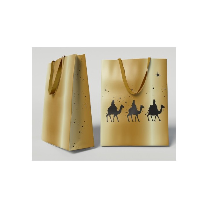 bismark bolsa dorada papel reyes magos s  24x10x32 cm  con tarjeta colgante bismark 333673