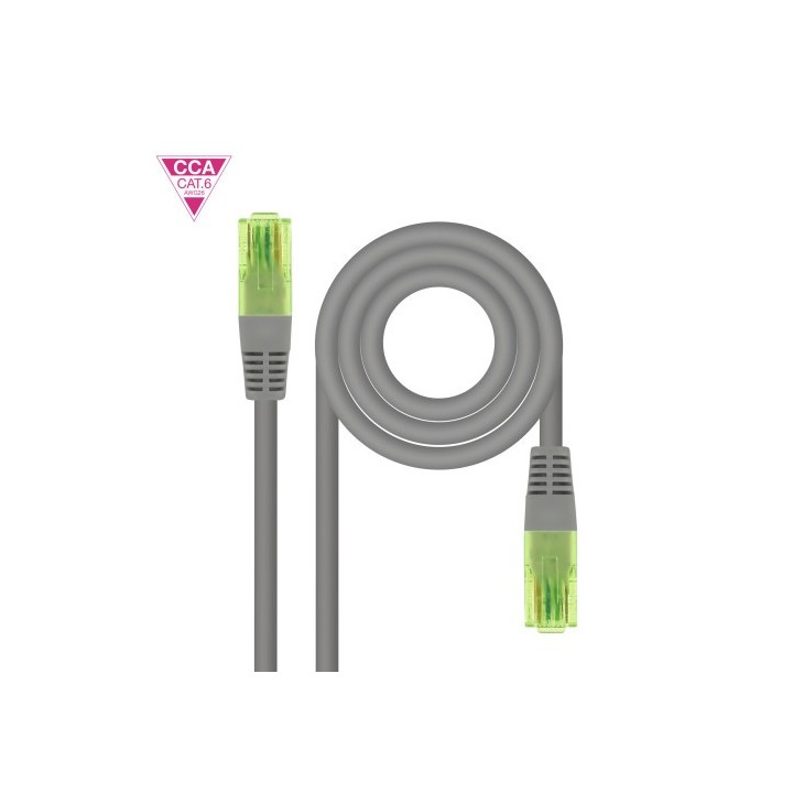 nanocable nanocable cable de red latiguillo rj45 cat.6 utp awg26 cca, gris, 25 cm