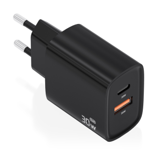 cargador aisens gan 30w 1xusb c pd3.0 qc4.0 1xusb a qc3.0 negro