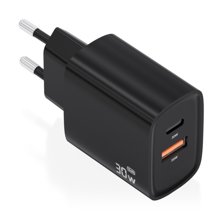 cargador aisens gan 30w 1xusb c pd3.0 qc4.0 1xusb a qc3.0 negro