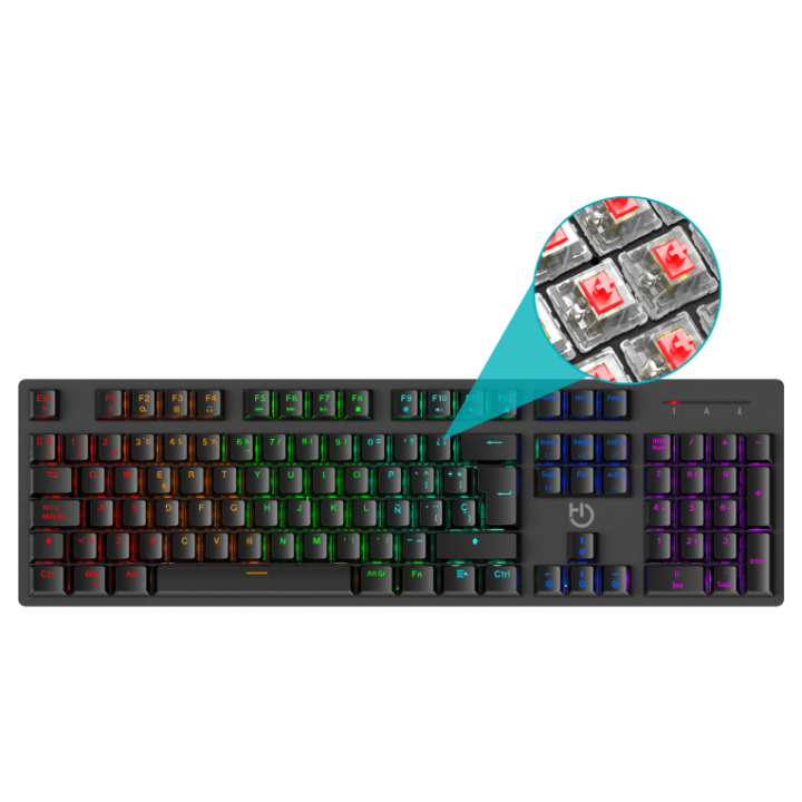 teclado gaming hiditec gk400 usb retroiluminado mecanico negro