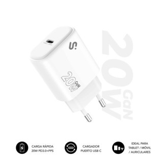 subblim subblim cargador usb c gan 20w , power delivery 3.0 & pps, enchufe rapido para iphone 16 12,