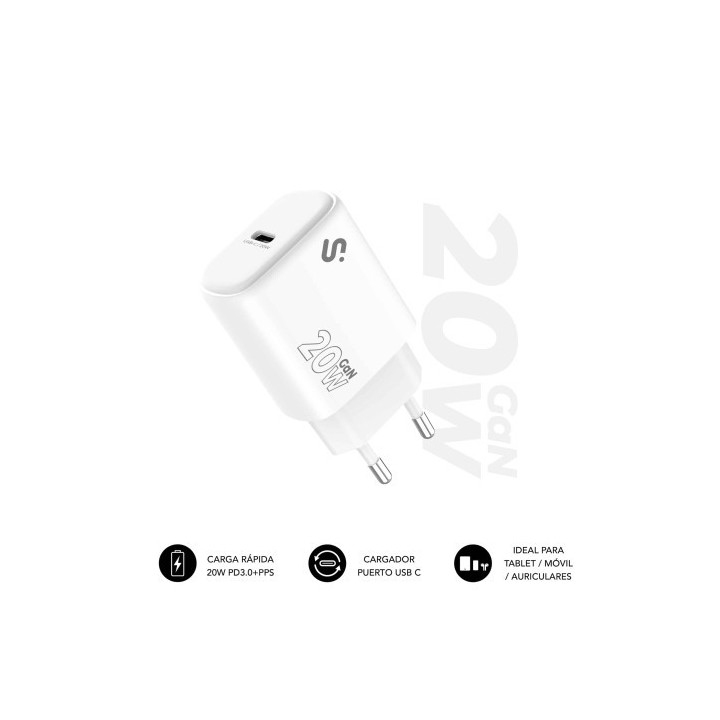 subblim subblim cargador usb c gan 20w , power delivery 3.0 & pps, enchufe rapido para iphone 16 12,