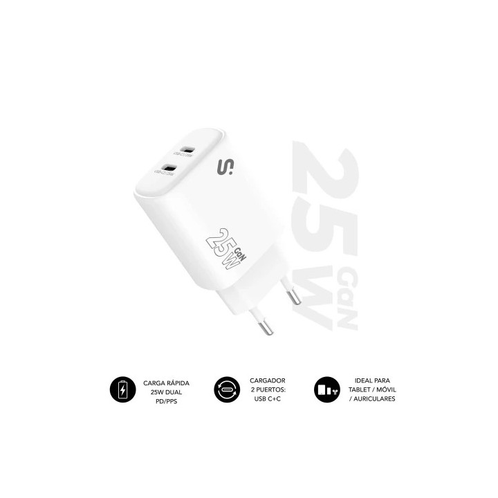subblim subblim cargador gan 25w charger usb c+c