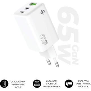 subblim subblim cargador gan 65w charger usb c+c+a