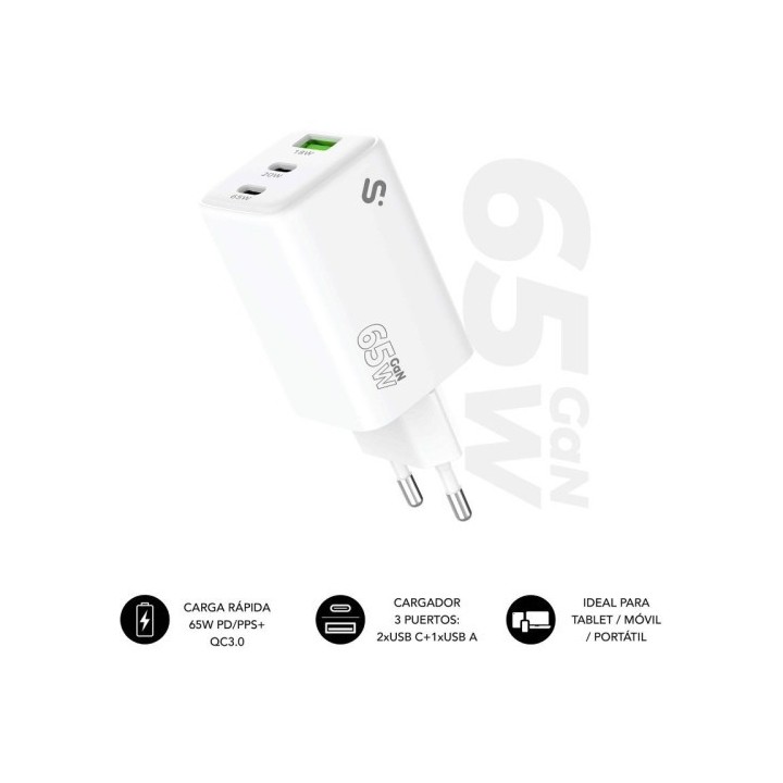 subblim subblim cargador gan 65w charger usb c+c+a