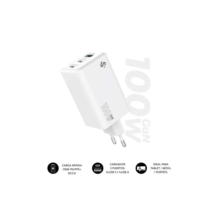 subblim subblim cargador gan 100w charger usb c+c+a