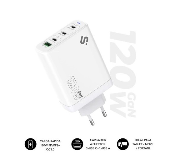 subblim subblim cargador gan 120w charger usb c+c+c+a
