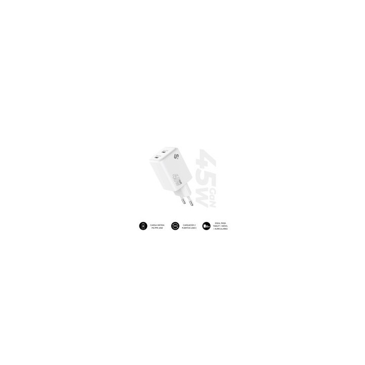 subblim subblim cargador gan 45w charger usb c+c