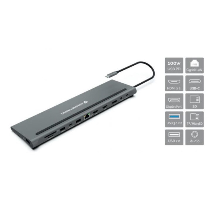 conceptronic docking station conceptronic  usb tipo c donn17g 2 x hdmi    1 x dp    2 x usb 3.0    1