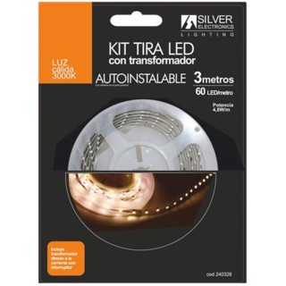 silver kit tira led silver electronics 300 lm   m    3m    12v    4.8w   m    3000k    luz calida
