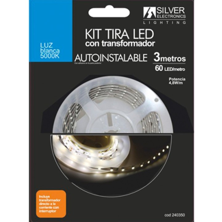 silver kit tira led silver electronics 300 lm   m    3m    12v    4.8w   m    5000k    luz blanca