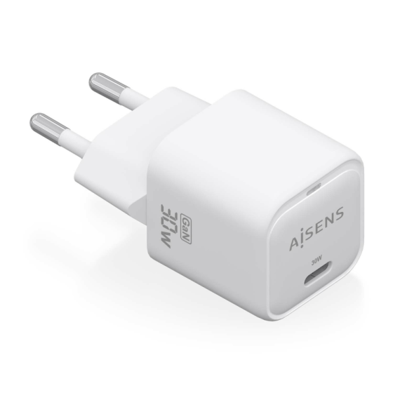 cargador aisens gan 30w 1xusb c pd3.0 qc4.0 blanco