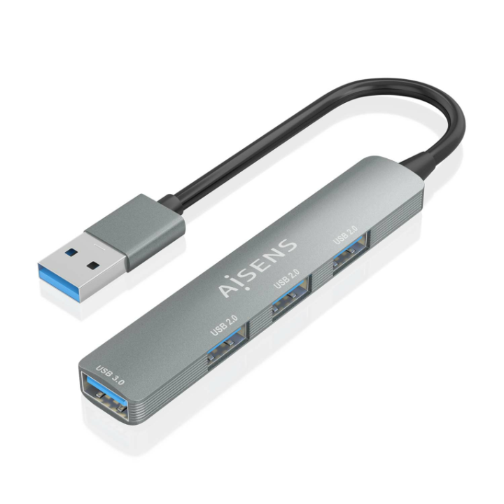 hub aisens usb 3.0 aluminio 1xusb3.0 a/h 3xusb2.0 a/h gris 10cm
