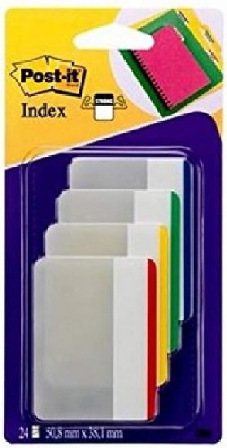 post it blister dispensador 24 marcadores index rigido plano 51x38mm verde/azul/amarillo/rojo 686f 1