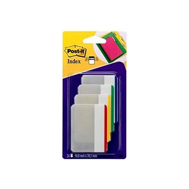 post it blister dispensador 24 marcadores index rigido plano 51x38mm verde/azul/amarillo/rojo 686f 1