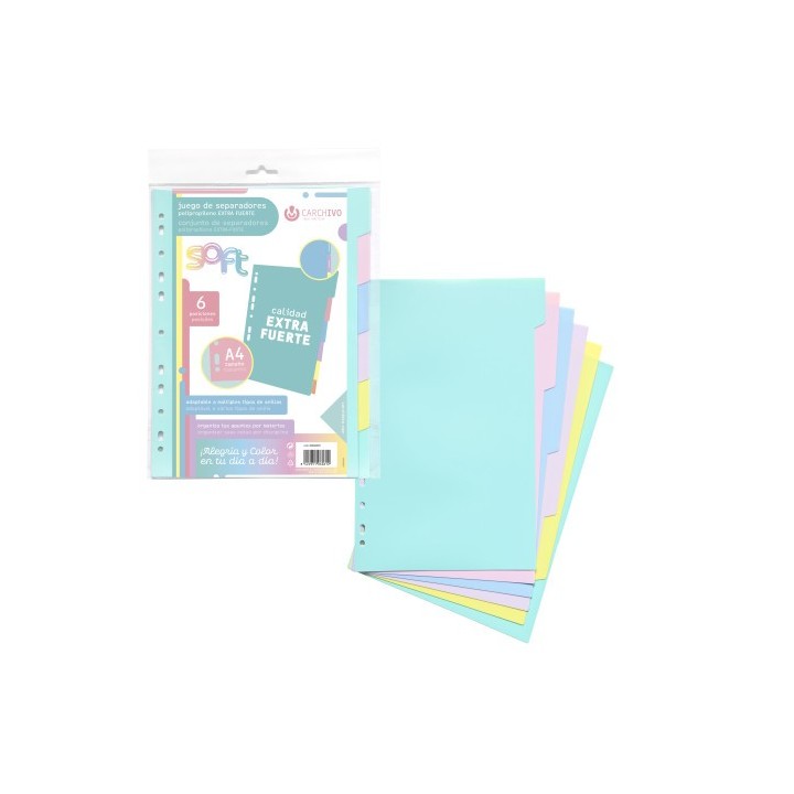 carchivo juego separadores polipropileno pastel extra fuerte 6 posiciones carchivo 49060699