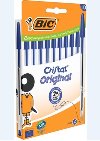 bic blister carton 10 boligrafos cristal con cuerpo transparente trazo 0,4mm. azul bic 516352