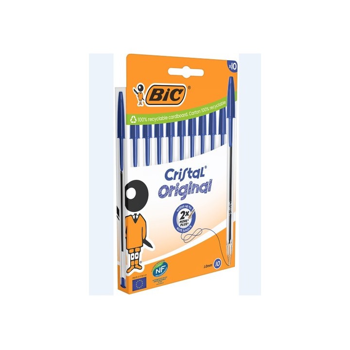 bic blister carton 10 boligrafos cristal con cuerpo transparente trazo 0,4mm. azul bic 516352