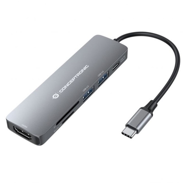 conceptronic adaptador usb   c 6en1 conceptronic donn11    hdmi usb 3.0   lector sd