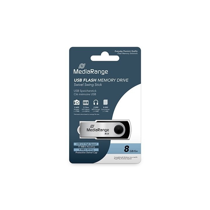 pendrive 8gb usb 2.0 mediarange silver black lectura 17mbs escritura 4mbs