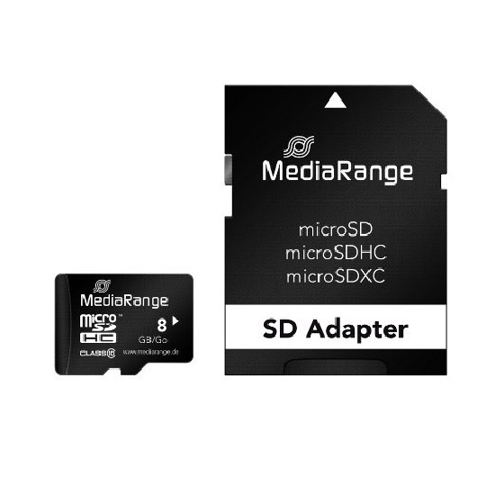 mem micro sdhc 8gb mediarange + adaptador sd lectura 15mbs escritura 10mbs