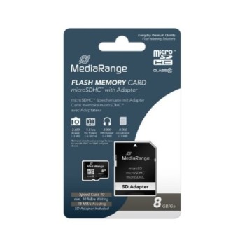 mem micro sdhc 8gb mediarange + adaptador sd lectura 15mbs escritura 10mbs