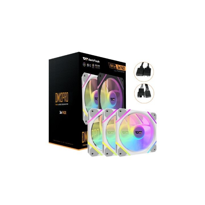 ventilador darkflash dm12 pro 3en1 blanco pack de 3 fans 120mm argb y pwm