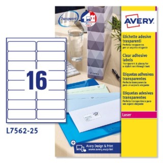 avery paquete 25 hojas etiquetas transparentes quickpeel impresoras laser 99,1x33,9 mm avery l7562 2