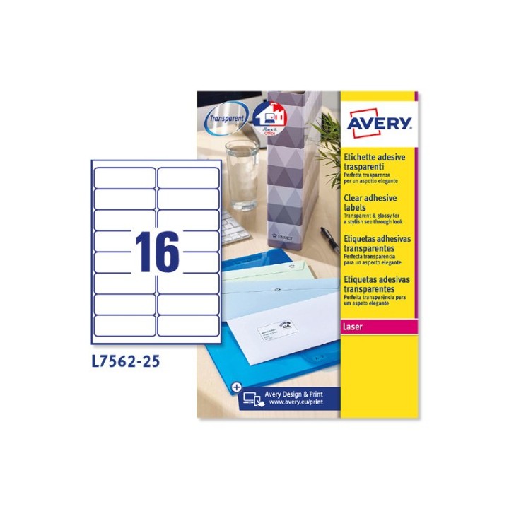 avery paquete 25 hojas etiquetas transparentes quickpeel impresoras laser 99,1x33,9 mm avery l7562 2