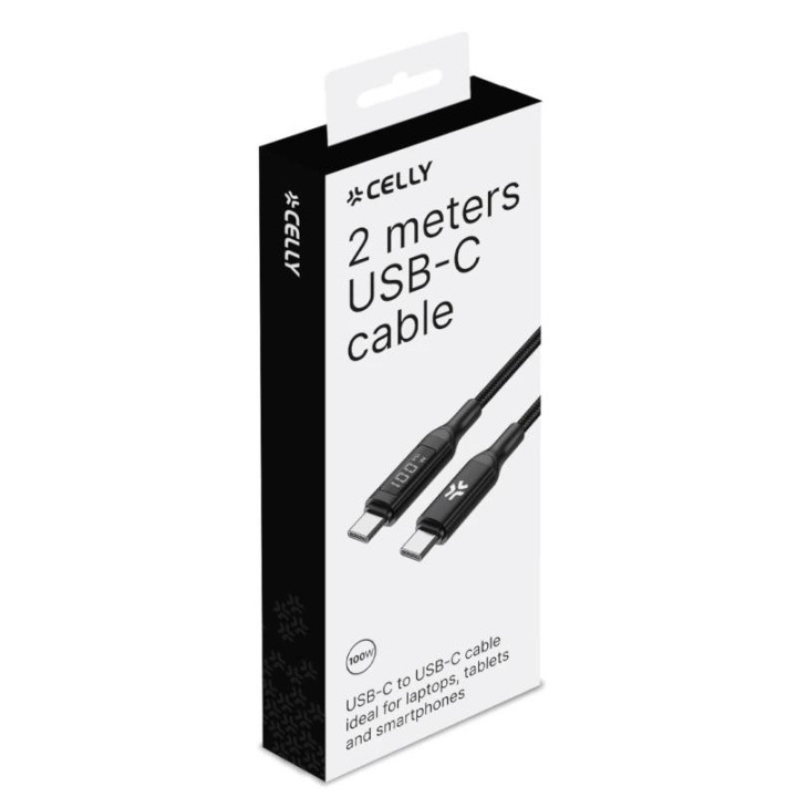 celly cable usbc usbc2  2mt led bk 100w