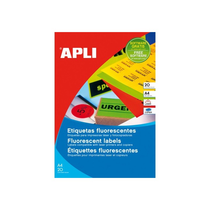 apli pack 20 hojas  20ud. etiquetas naranja fluorescente permanentes 210,0 x 297,0 mm apli 2879