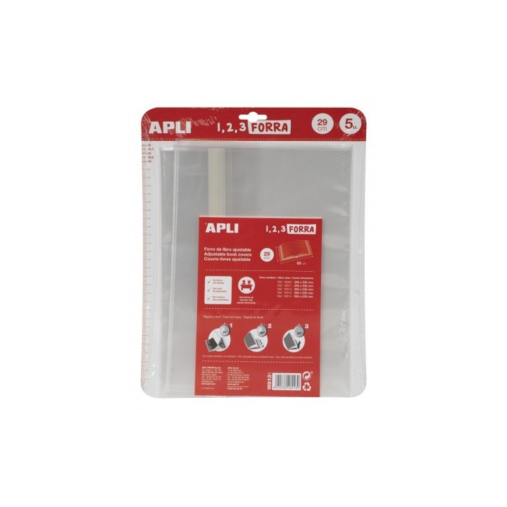 apli blister 5 uds. forro de libros con solapa ajustable pp 290 mm apli 16913