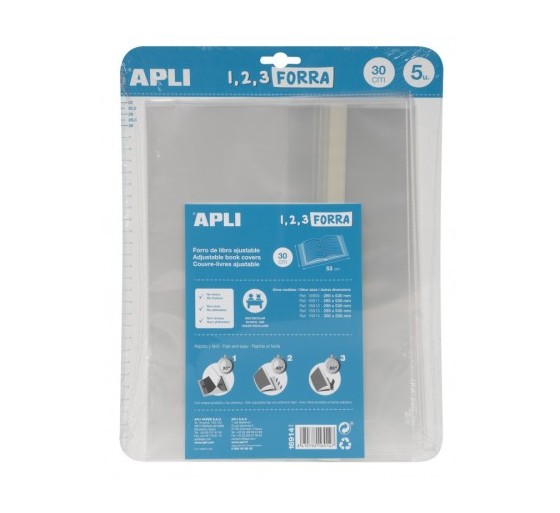 apli blister 5 uds. forro de libros con solapa ajustable pp 300 mm apli 16914