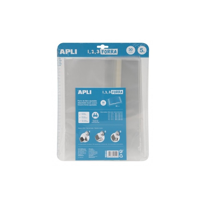 apli blister 5 uds. forro de libros con solapa ajustable pp 300 mm apli 16914